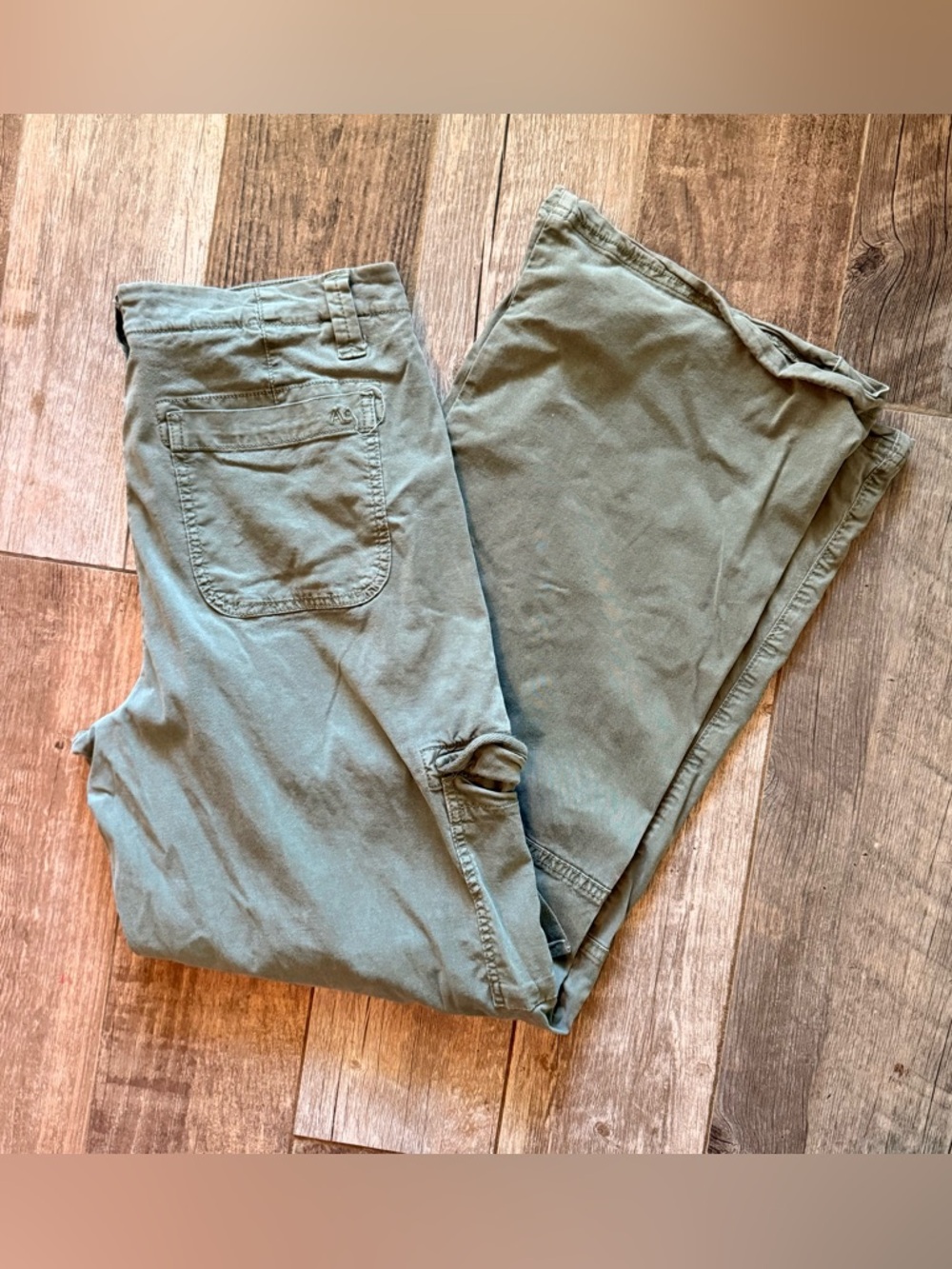 American Eagle Cargo Pants Women's 10 R Green Super High-Rise Baggy Wide Leg
